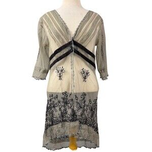 Nataya Dress Womens M Floral Embroidered Lace Sheer Overlay Midi